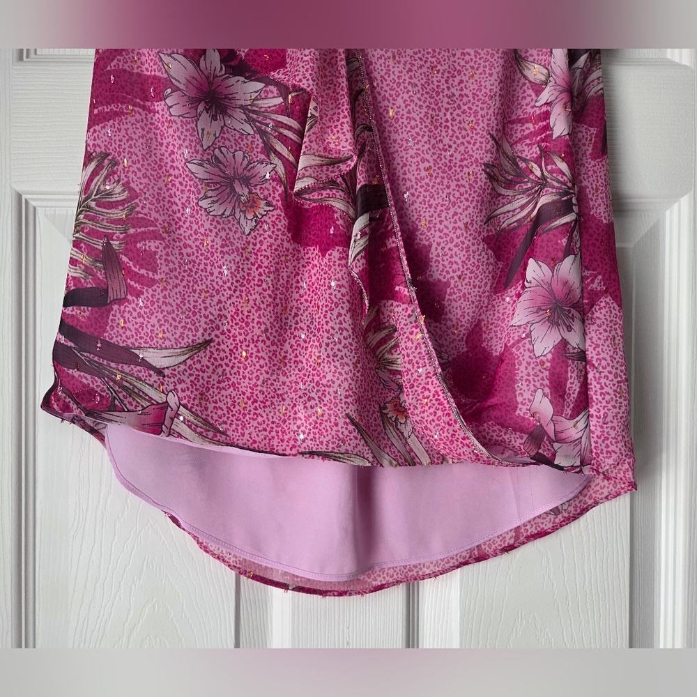 White House Black Market Pink Floral Blouse Size 4 - Picture 8 of 15